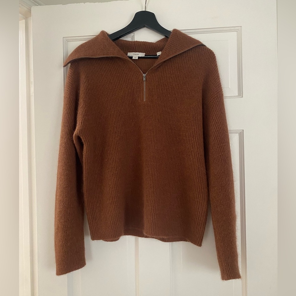 Vince Mohair Blend Ribbed Half Zip Pullover